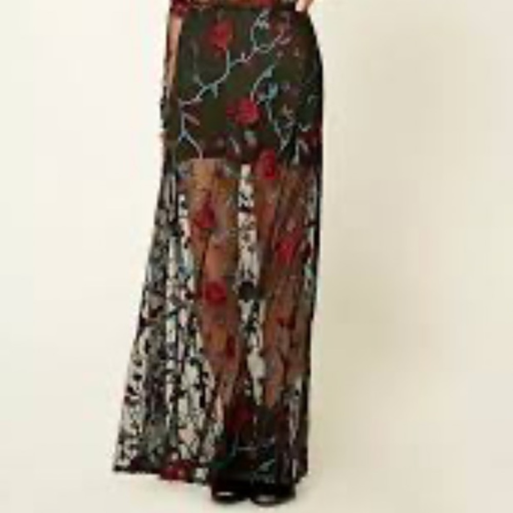 Flower embroidered sheer skirt